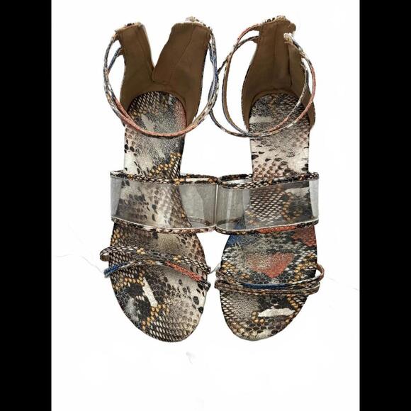 EUC! Stylish Snakeskin Print Sandals with Clear Straps 7 - Picture 1 of 4